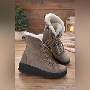 OLANG Women's Suede Lace-Up Winter Boots
